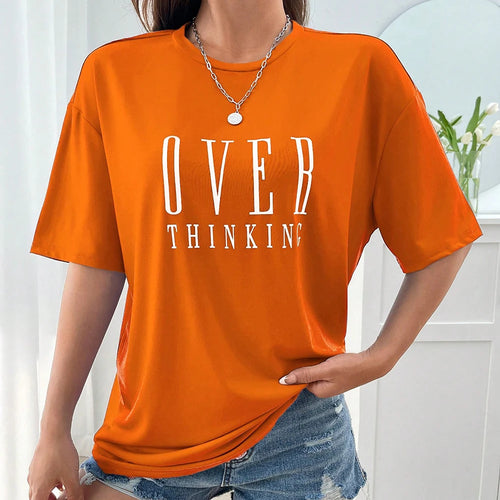 Over Thinking Letter Print Women Cotton Short Sleeve Breathable