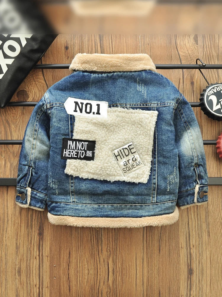 2-8 Years Old Kids Boy Denim Jackets Velvet Warm Coat