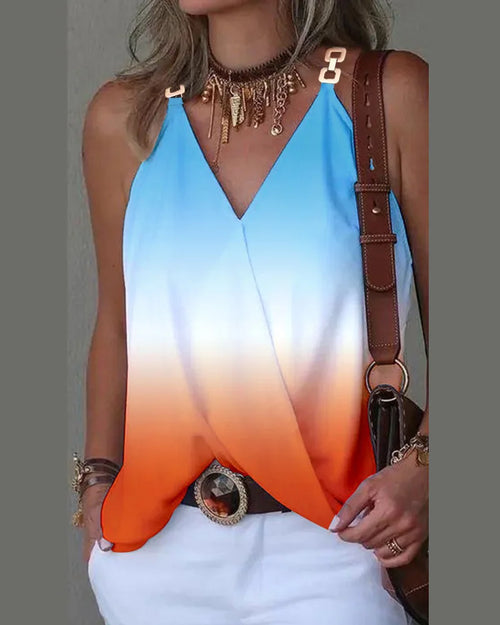 Office Lady Tank Top Women Chain Printed Vest Summer Casual Sleeveless