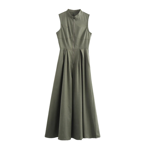 Sleeveless Spliced Zipper Maxi Summer Dress Women Elegant High Waist