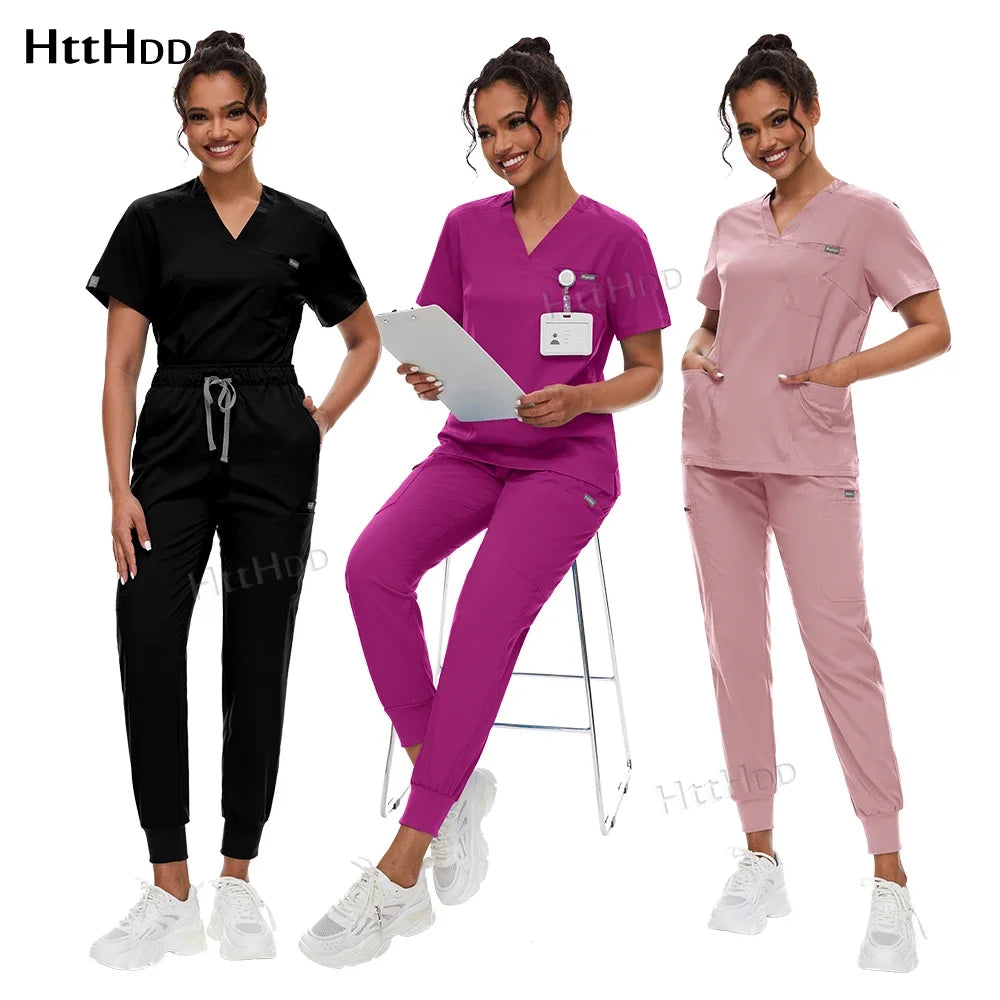 Scrubs Set for Women Joggers V-Neck Pocket Top Uniforms Medical