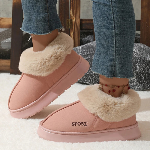 Pink Faux Fur Winter Boots Women New Faux Suede Short Plush Snow