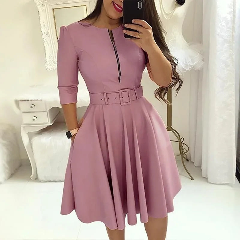 Fashion Women Patchwork A-line Dresses Autumn/Winter Round Neck