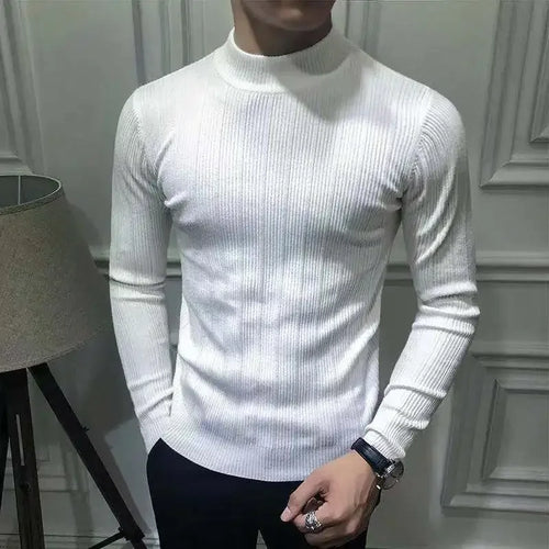 Korean Fashion Autumn Men Casual Vintage Style Sweater Wool Turtleneck