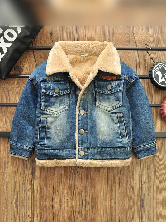 2-8 Years Old Kids Boy Denim Jackets Velvet Warm Coat