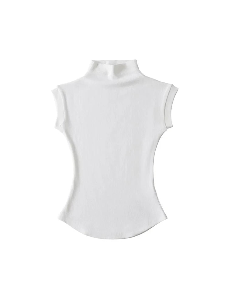 Women Summer Sexy Turtleneck Sleeveless T-Shirts Tops Solid Slim Fit