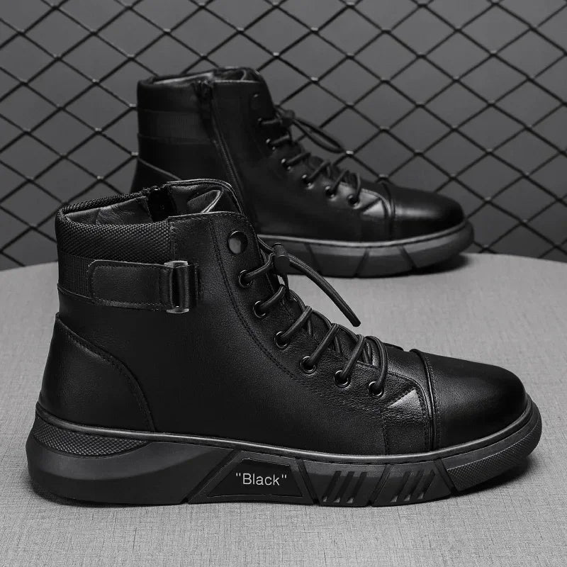 Men's Motorcycle Boots Comfortable Platform Boots Men‘s’ Outdoor High