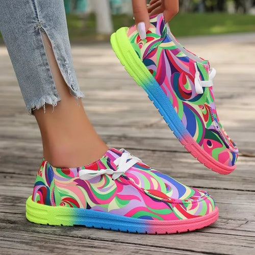 Women Ethnic Rainbow Canvas Shoes Autumn New Casual Daily Ladies