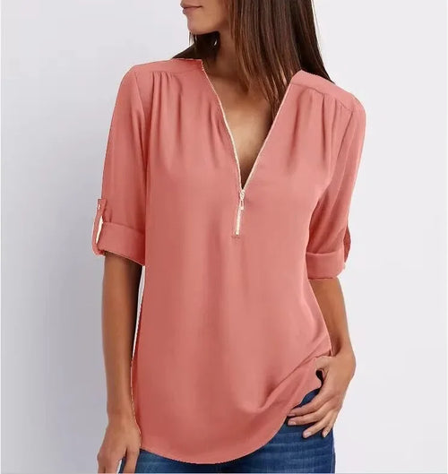 Hot Sale Women Cool Loose Shirt Deep V Neck Chiffon Fashion