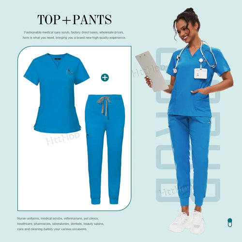 Scrubs Set for Women Joggers V-Neck Pocket Top Uniforms Medical