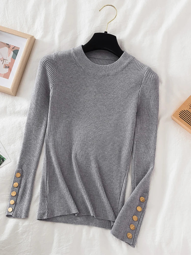 women thick sweater pullovers khaki casual autumn winter button