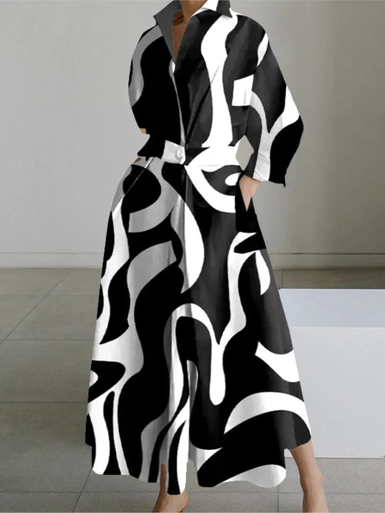 Long Sleeve Print Elegant Maxi Dresses