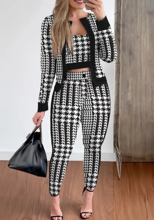 Sets Outifits Women Spring Autumn 3 Piece Set Plaid Print Crop