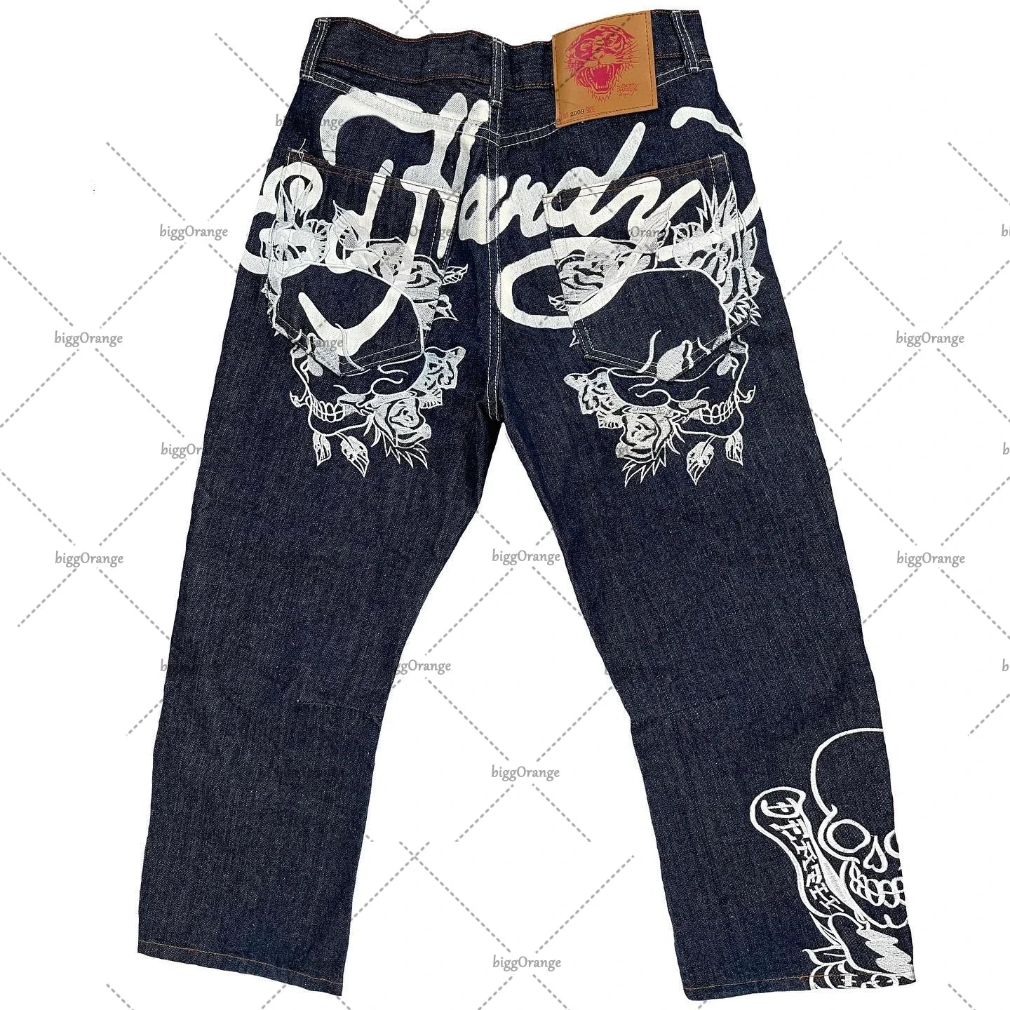 Printed street jeans men's Y2K hip-hop high-waisted straight retro