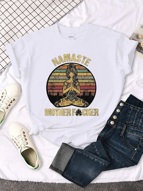 Vintage Namaste Mother Explicit Pattern Women T-Shirt O-Neck Creative