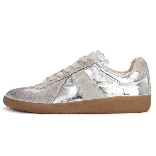 JOZHAMTA Size 35-40 Real Leather Women Casual Sneakers Silver Lace-Up