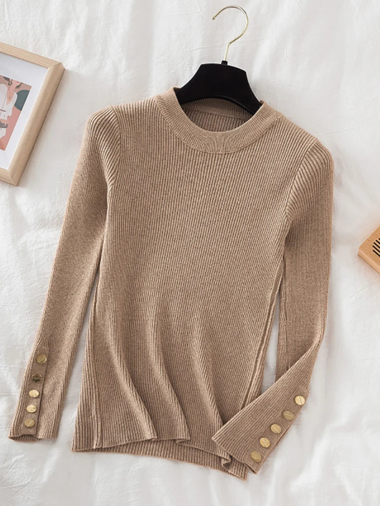 women thick sweater pullovers khaki casual autumn winter button