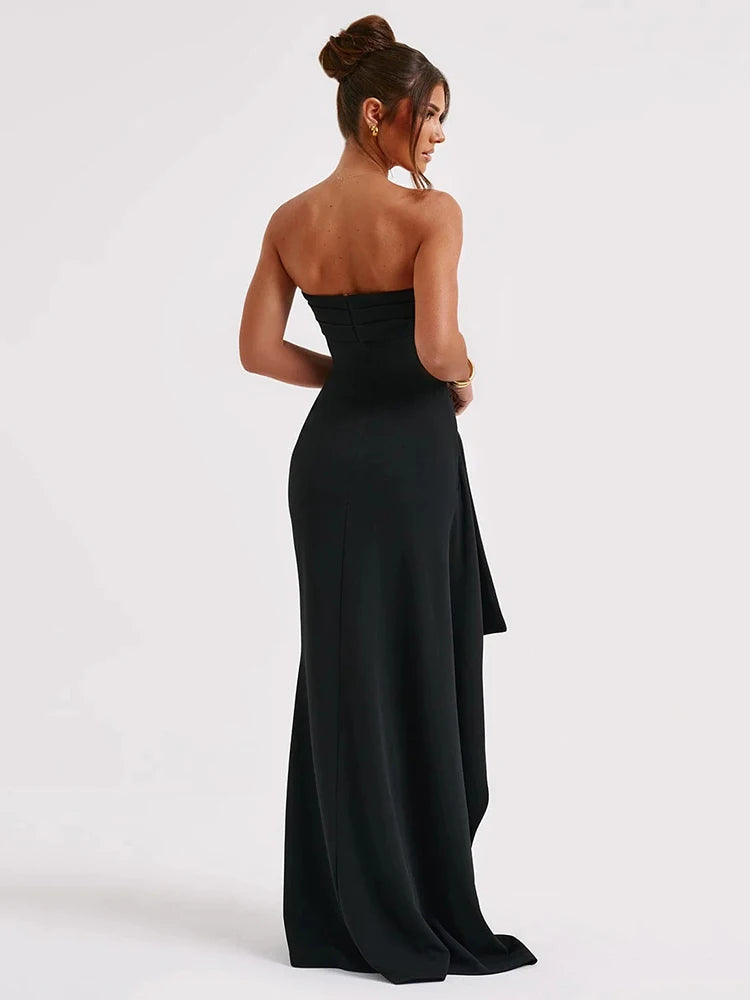 Mozision Strapless Backless High Split Maxi Dress For Women Black