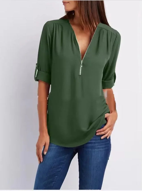 Hot Sale Women Cool Loose Shirt Deep V Neck Chiffon Fashion