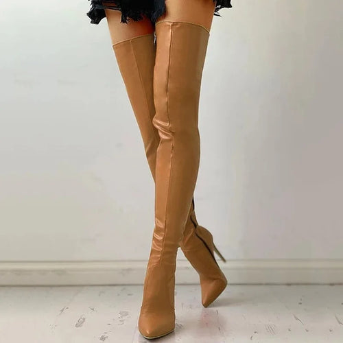 Pointed Side Zipper Slim High Heels Boots