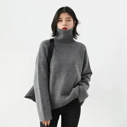 CHIC VEN Korean Women's Sweater Loose Turtleneck Sweaters Warm Solid