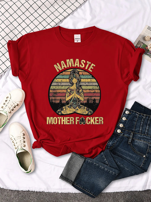 Vintage Namaste Mother Explicit Pattern Women T-Shirt O-Neck Creative