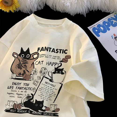 New Men Women T Shirt Pullover Oversize Korean version Cartoon Cat