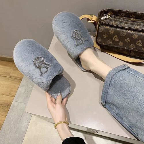 Hairy Cotton Slippers Women Autumn Winter New Warm Footwear Home