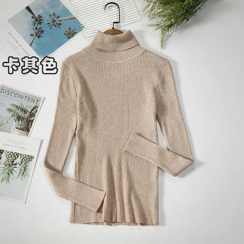 Simple Women Turtleneck Sweater Winter Fashion Pullover Elastic