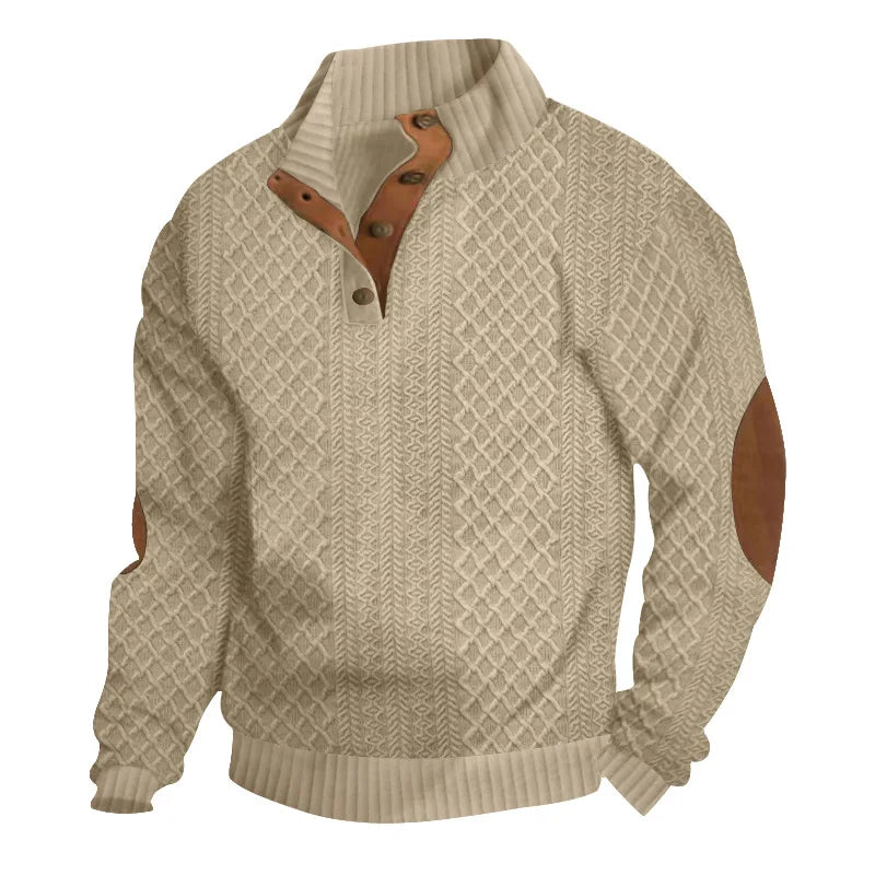 Men's Fashion Pullover Jacquard Design O-neck Long Sleeve Top Casual