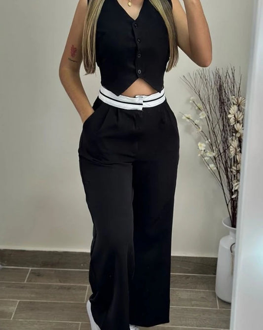 New Women's Two-Piece Summer Casual Sexy Elegant V-Neck Twist