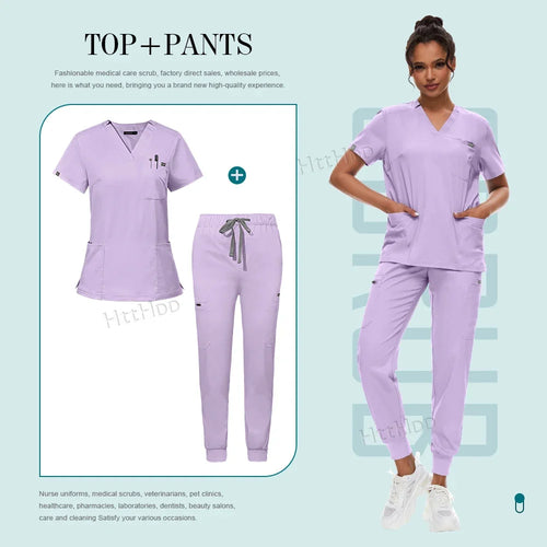 Scrubs Set for Women Joggers V-Neck Pocket Top Uniforms Medical