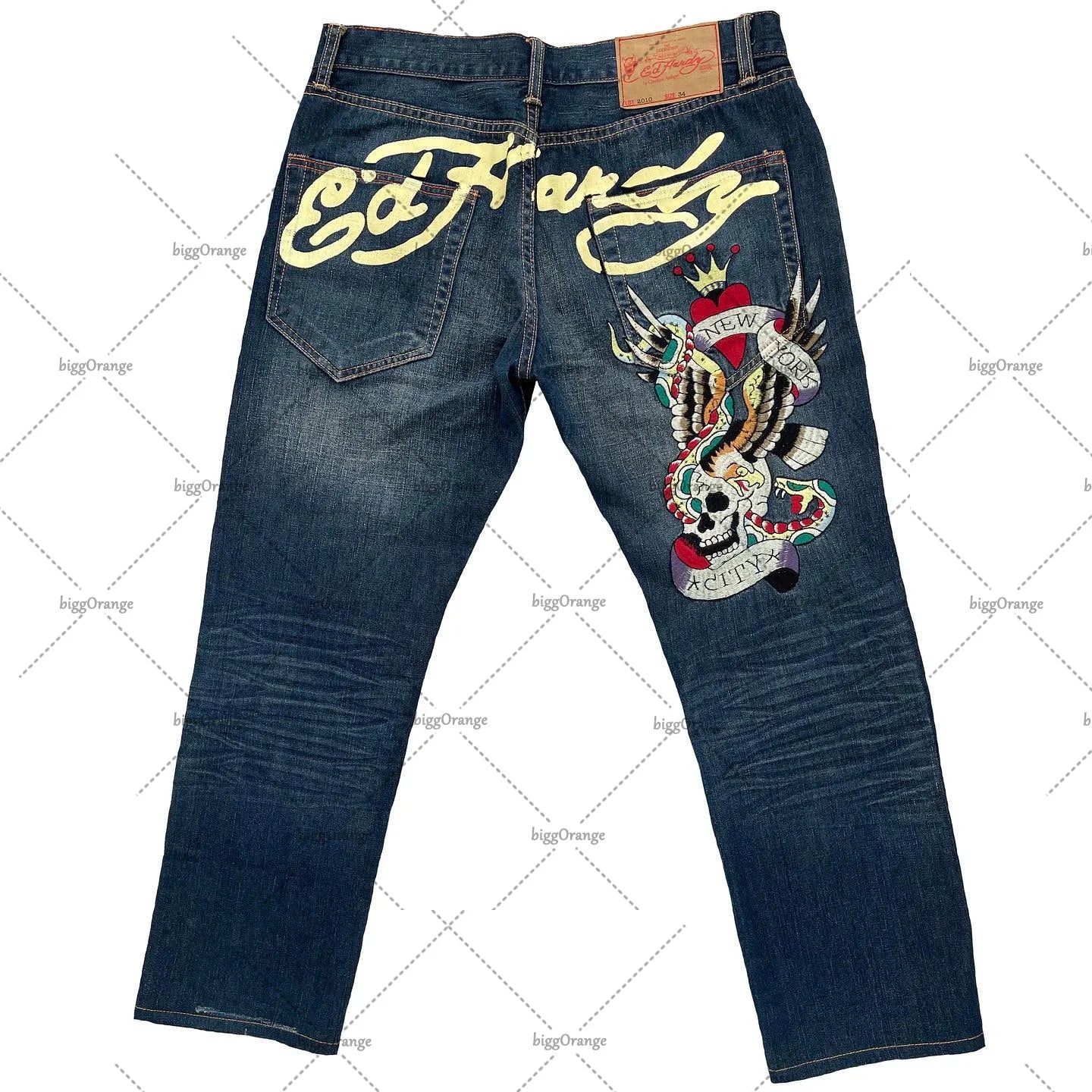 Printed street jeans men's Y2K hip-hop high-waisted straight retro