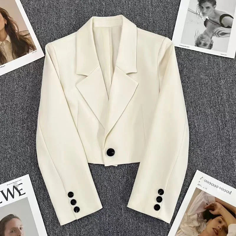 Cropped Blazers for Women New Korean Fashion Long Sleeve Button