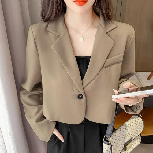 Cropped Blazers for Women New Korean Fashion Long Sleeve Button