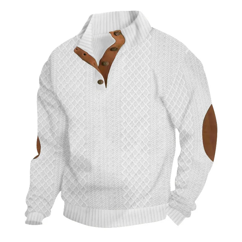 Men's Fashion Pullover Jacquard Design O-neck Long Sleeve Top Casual