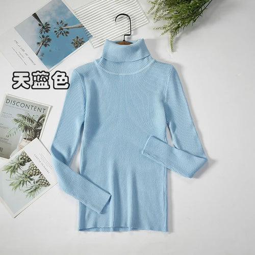 Simple Women Turtleneck Sweater Winter Fashion Pullover Elastic