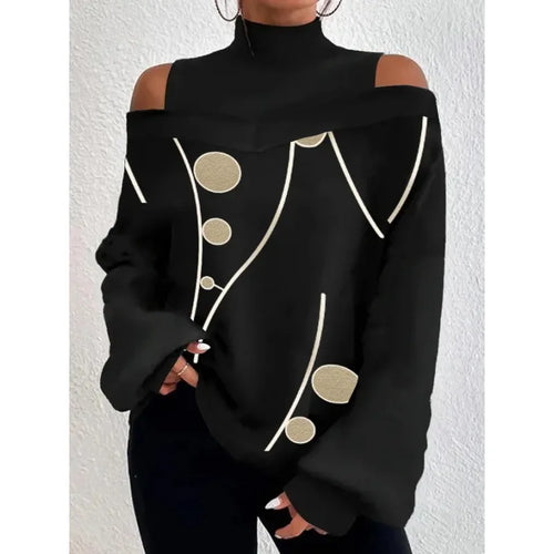 Ladies Long Sleeve Turtleneck Tops Women Sexy Off Shoulder Hollow