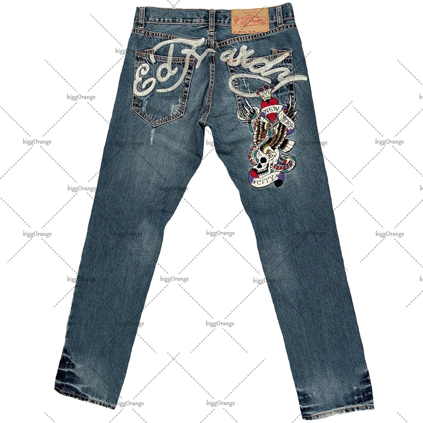 Printed street jeans men's Y2K hip-hop high-waisted straight retro