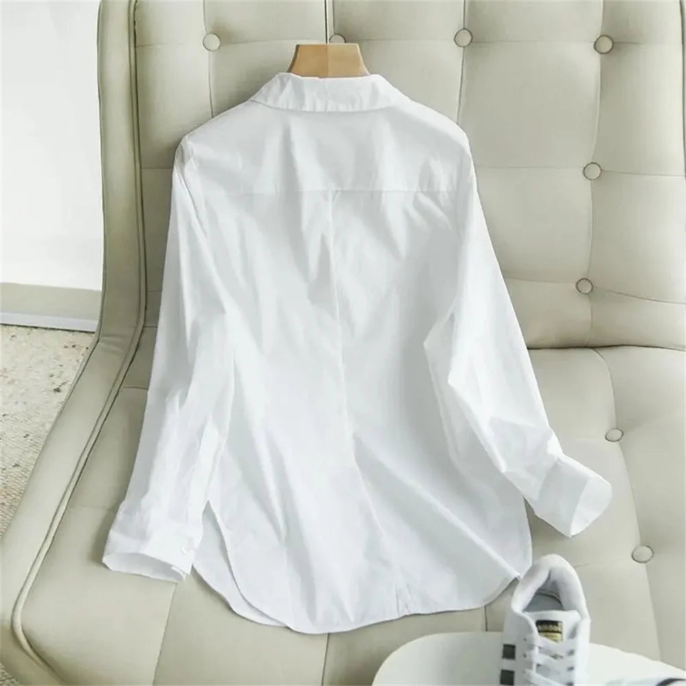 Spring and Summer Women's White Shirt Basic Korean Version Loose