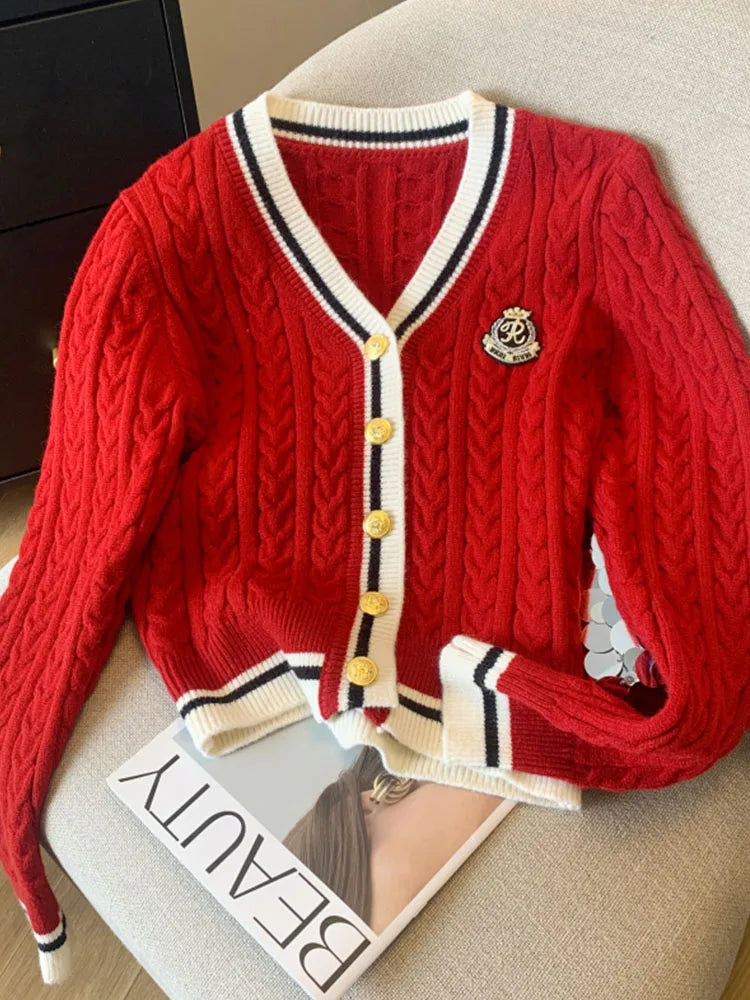 Preppy Style Cashmere Top Women V-Neck Pullover Warm Knitwear Jumper