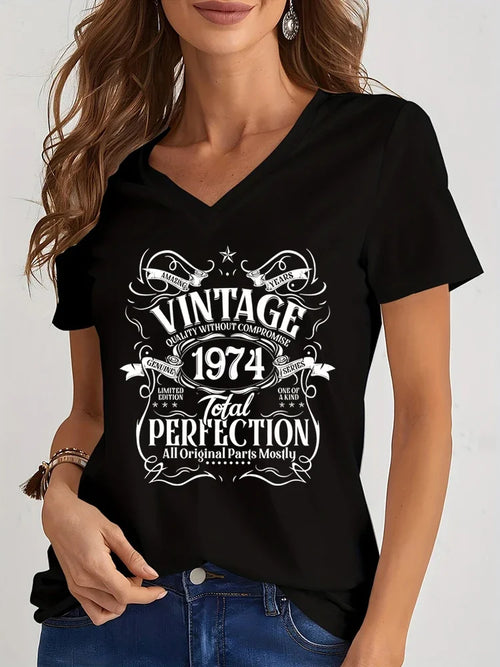 Harajuku Fashion Vintage 1974 Total Perfection Print Black Tshirt