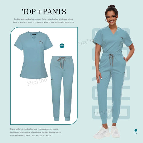 Scrubs Set for Women Joggers V-Neck Pocket Top Uniforms Medical