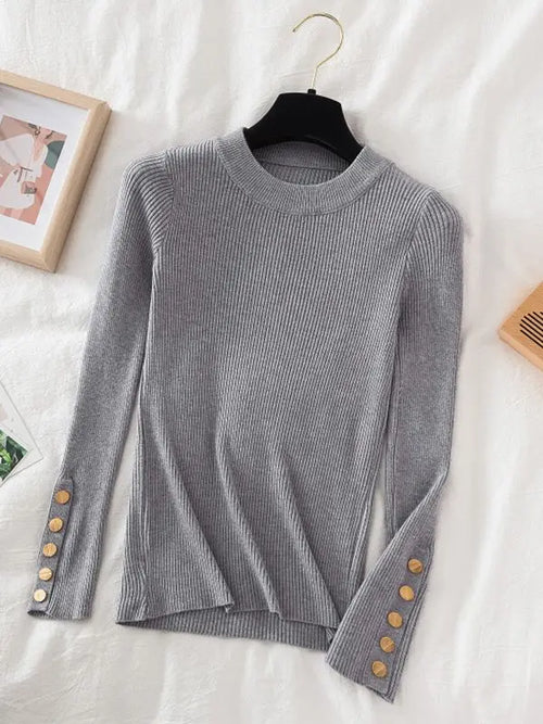 women thick sweater pullovers khaki casual autumn winter button