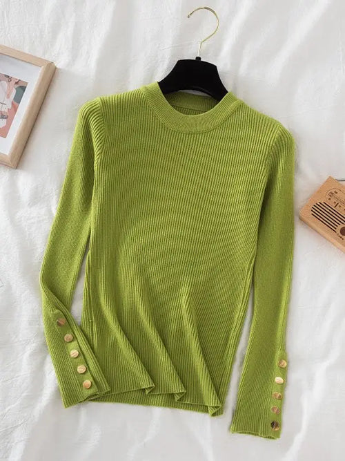 women thick sweater pullovers khaki casual autumn winter button