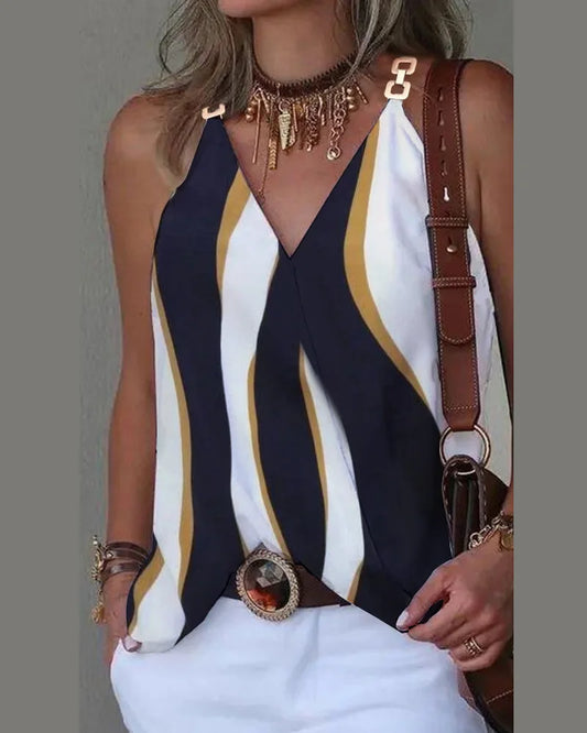 Office Lady Tank Top Women Chain Printed Vest Summer Casual Sleeveless