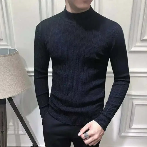 Korean Fashion Autumn Men Casual Vintage Style Sweater Wool Turtleneck