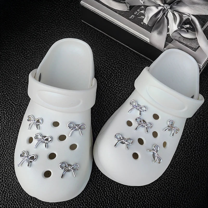 New Hole Shoe Charms DIY Garden Shoe Set  sweet silvery bow Decoration