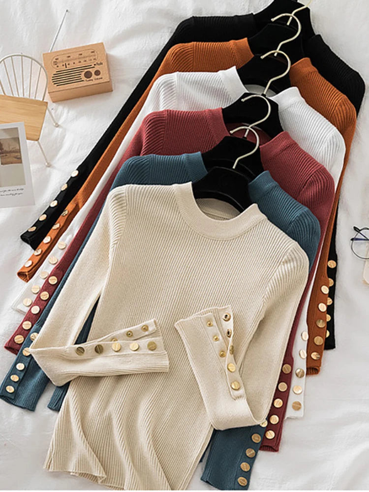 women thick sweater pullovers khaki casual autumn winter button