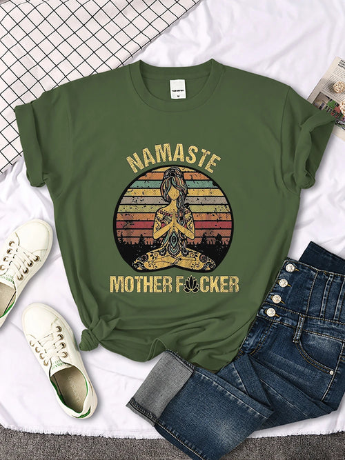 Vintage Namaste Mother Explicit Pattern Women T-Shirt O-Neck Creative